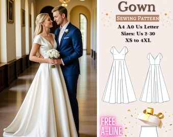 Bridal Gown Sewing Pattern: Maxi Circle Dress (A4 A0 XS-4XL) (PDF Pattern)