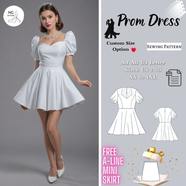 Prom Dress Sewing Pattern, Cocktail Dress, Mini Graduation Dress Pattern, Anniversary Dress, Ball Gown, Evening Gown, Bridal Gown, A4 A0