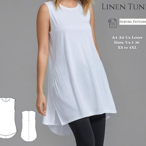 Sleeveless Tunic Sewing Pattern: Loose Fit Summer Top (XS-4XL) (PDF Pattern)