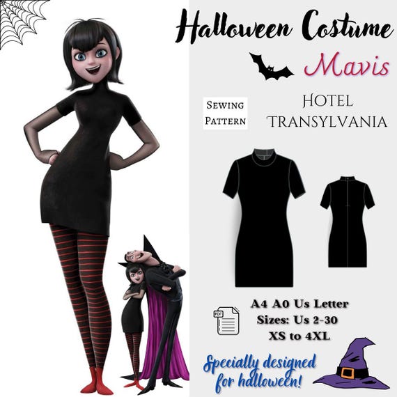 Halloween Cosplay Dress Sewing Pattern, Mavis Dress Pattern, Vampire Cosplay Dress, Dracula Dress Pattern, Halloween Cosplay Dress, XS-4XL