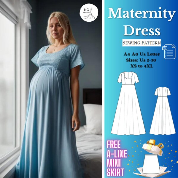 Maternity Dress Sewing Pattern, Maternity Gown, Drifter Dress, Baby Shower Dress, Maxi Dress Pattern, Surplice Dress, Gathered Dress, XS-4XL