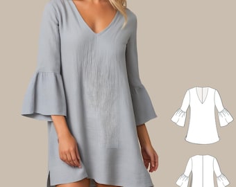 Linen Ruffle Sleeve Tunic Top Sewing Pattern (XXS-4XL) (PDF)