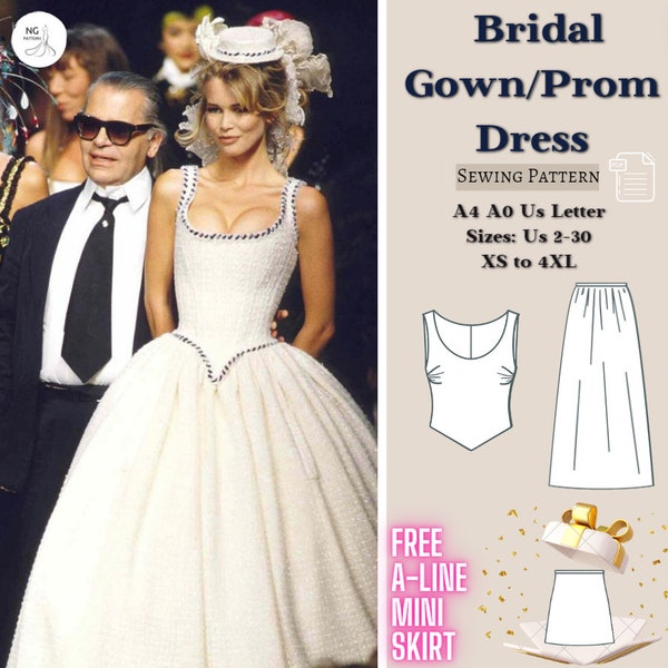 Bridal Gown Sewing Pattern, Prom dress pattern, Cocktail Dress, Strap Evening Dress, Ball Gown, Evening Gown, A4 A0 US, XS to 4XL