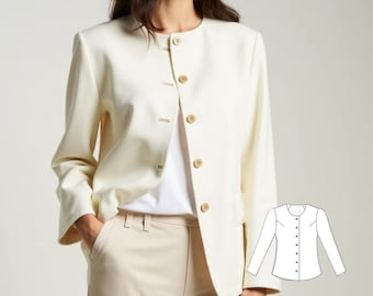 Patrón de costura para blazer de mujer: Chaqueta abotonada (XS-4XL) (Descarga digital)