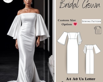 Patrón de costura para vestido de novia: Vestido largo circular (A4 A0 XS-4XL) (Patrón en PDF)