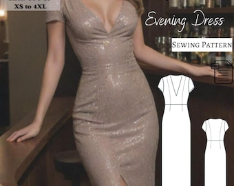 V-Neck Maxi Evening Dress Sewing Pattern (XS-4XL) (PDF Pattern)
