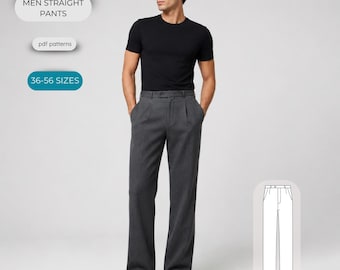 Men's Straight Leg Tailored Trousers Sewing Pattern (PDF), Sizes 36-56