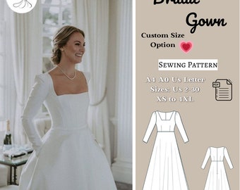 Bridal Gown Sewing Pattern: Maxi Circle Dress (A4 A0 XS-4XL) (PDF Pattern)