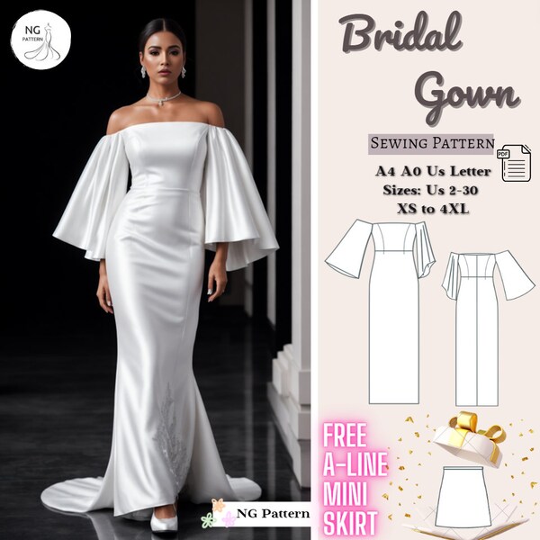 Bridal Gown Sewing Pattern, Cocktail Dress Pattern, Maxi Circle Dress, Evening Gown, Ball Gown, Wedding Dress Sewing Pattern, A4 A0 XS-4XL