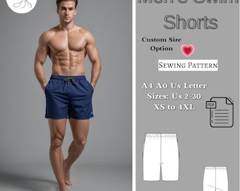 Men's Swim Shorts Sewing Pattern: Sizes XS-4XL (PDF Pattern)