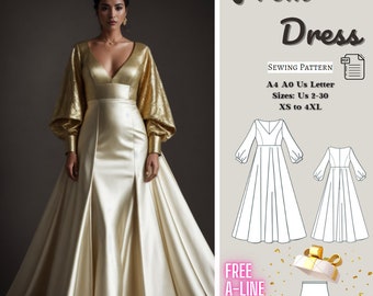 Prom Dress Sewing Pattern, Cocktail Dress, Evening Dress Pattern, Anniversary Dress, Ball Gown, Evening Gown, Bridal Gown, A4 A0