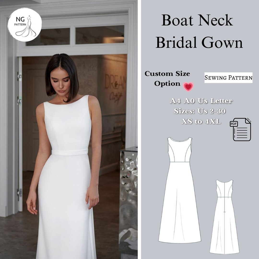 Boat Neck Bridal Gown Sewing Pattern Summer Dress Bridesmaid Dress