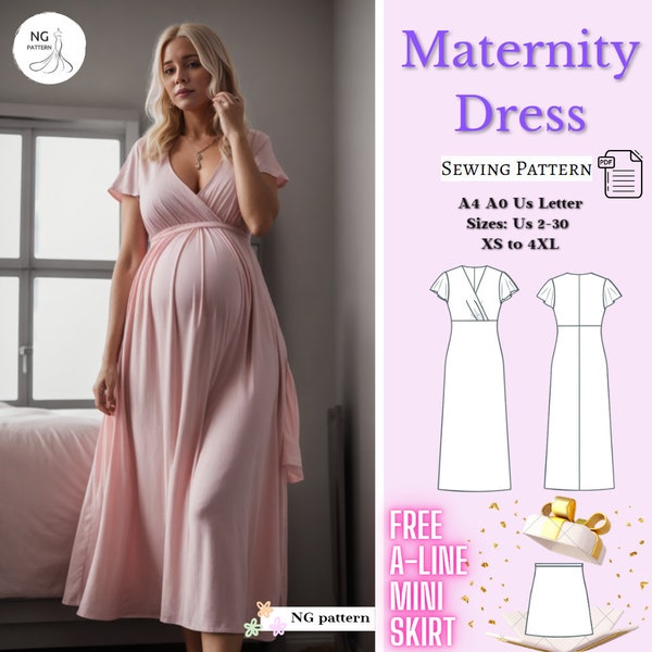 Maternity Dress Sewing Pattern, Maternity Gown, Drifter Dress, Baby Shower Dress, Maxi Dress Pattern, Surplice Dress, Gathered Dress, XS-4XL