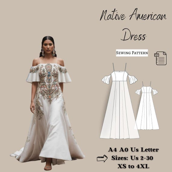 Native American Dress Sewing Pattern off Shoulder Dress Flare Sleeve Dress American Indian Dress Pattern Summer Dress Pattern XS 4XL Etsy UK