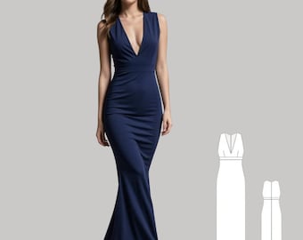 V-Neck Maxi Dress Sewing Pattern: Bodycon, Prom, Evening Gown (XS-4XL) (Digital Download)