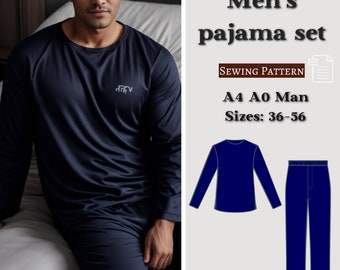 Men's Pajama Set Sewing Pattern, Men's Shirt Pattern, Men's Trousers, Night Pajama for Men, Pajama Pants Pattern, Men Sizes 36 to 56 A4 A0