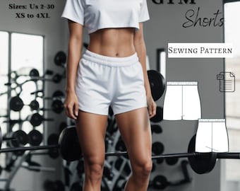 GYM Shorts PDF Sewing Pattern, Ribbed, US 2-30 (Digital Download)
