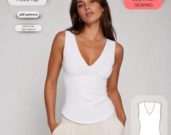 Fitted V-Neck Tank Top Sewing Pattern | Beginner Curved Hem (Digital Download)