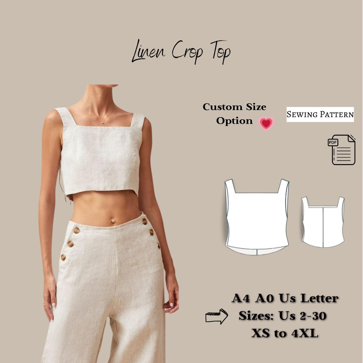 トップス Galliano over size cut and sew Linen Summer Crop Top Sewing Pattern, Linen Top Pattern