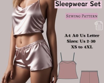 Sleepwear Set Sewing Pattern: Satin Nightgown, Slip, Babydoll (A4 A0) (Digital Download)