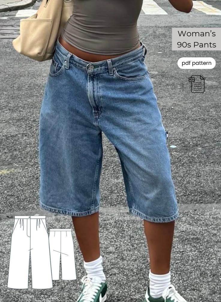 90s Style Wide Leg Bermuda Shorts Sewing Pattern (PDF Digital Download XXS-4XL)