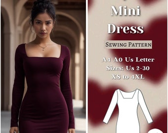 Bodycon Mini Dress Sewing Pattern, Ribbed Dress, Prom Dress, Stretch Knit Dress, Pencil Dress, Valentine's Day Dress, Evening Gown pattern