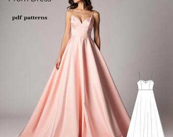 Prom Dress Sewing Pattern: Strappy Ball Gown (A4-A0 PDF)