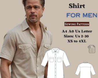 Men's Linen Short Sleeve Shirt Sewing Pattern: XS-4XL (PDF Pattern)