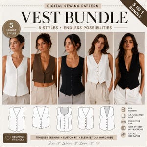 5-in-1 Vest Sewing Pattern Bundle | Women's Vests (XS-4XL) (Digital Download)
