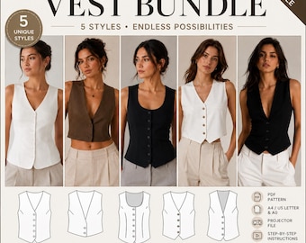 5-in-1 Vest Sewing Pattern Bundle | Women's Vests (XS-4XL) (Digital Download)
