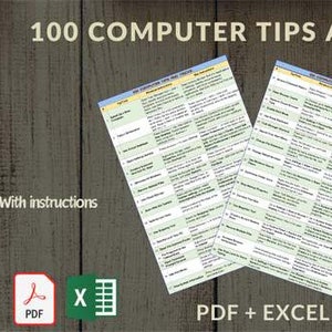 Peut inclure: Un téléchargement numérique de 100 conseils et astuces informatiques au format PDF et Excel. Le document est divisé en sept pages et comprend des instructions.