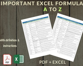 Microsoft Excel-formules| Afdrukbaar Excel-formule-spiekbriefje | Werkmap Productiviteit | Excel-formule | Windows | Mac | Excel Ninja