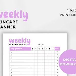 Wekelijkse huidverzorgingsroutine, huidverzorgingstracker, huidverzorgingsplanner, zelfzorg, afdrukbaar, schoonheid, glowup, That Girl Routine, gids