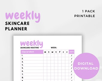 Weekly Skincare Routine, Skincare Tracker, Skincare Planner, Self Care, Printable, Beauty, Glowup, That Girl Routine, Guide