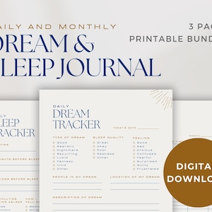 Diario dei sogni / Diario del sonno / Tracker dei sogni / Tracker del sonno / Registro del sonno / Modello di diario del sonno / Diario del sonno / Tracker mensile del sonno