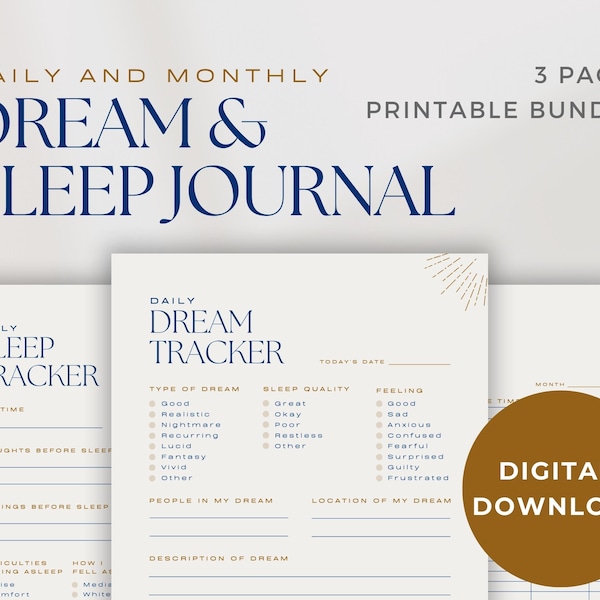 Dream Journal | Sleep Journal | Dream Tracker | Sleep Tracker | Sleep Log | Sleep Diary Template | Sleep Diary | Monthly Sleep Tracker