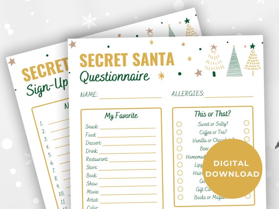 Secret Santa Questionnaire | Secret Santa Form | Secret Santa Questionnaire for Coworkers | Christmas Wish List | Get to Know You