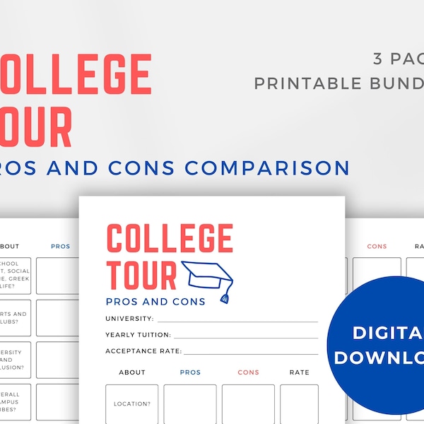 College Pros and Cons Worksheet | College Comparison | College Rating | College Checklist | College Search | College Tour | University