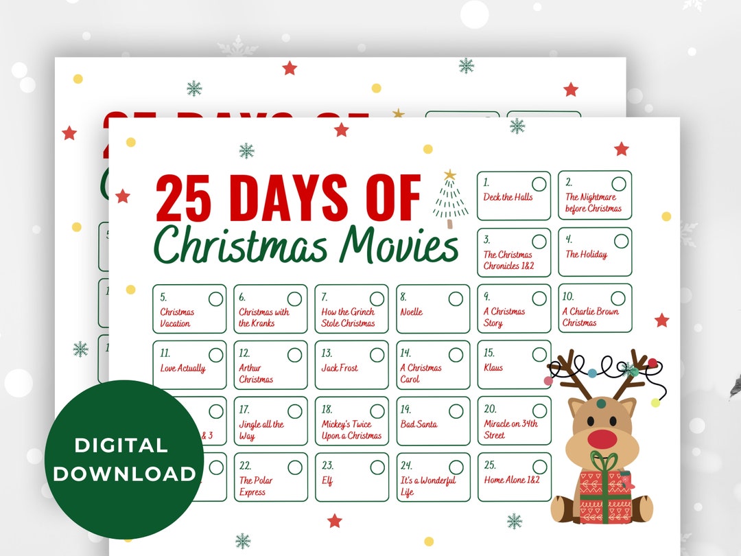 25 Days of Christmas Movies Christmas Movie Calendar Advent Calendar