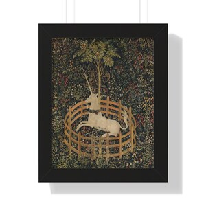 The Unicorn Rests in a Garden, The Unicorn Tapestries, 15th Century Tapestry, 11&quot;X14&quot; Framed Unicorn Print