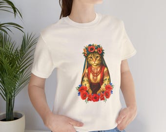 Ukrainian Folk Art Cat Tee, Vyshyvanka Folklore Shirt, Independence Day Gift