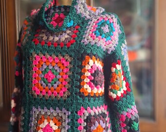 Crochet Granny Square Sweater – Handmade Boho Pullover