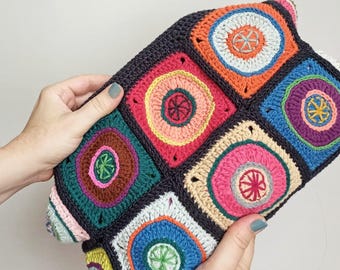 Colorful crochet clasp clutch bag Boho and vintage style Crossbady bag  Handbag gift for her