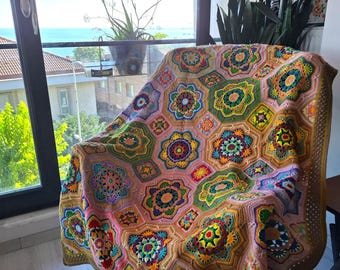 Handgemachte Häkeldecke: Persische Fliesen Baumwolle Afghan - Boho Decor