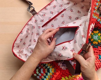 XL Crochet Weekender Bag: Boho Travel Tote with Vegan Leather Handles