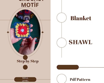 Crochet Granny Square Motif Pattern: Easy 3-Row PDF (Digital Download)