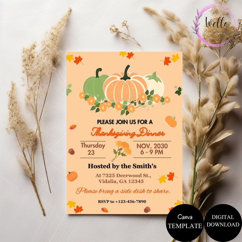 Digital Thanksgiving Invitation, Casual Thanksgiving Invitation