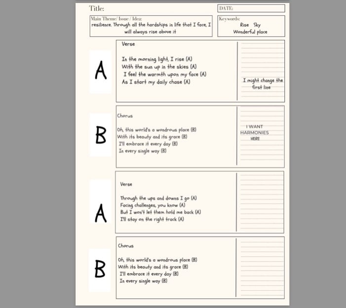 Songwriting Template Guide Lyric Writing Tips Music Composition