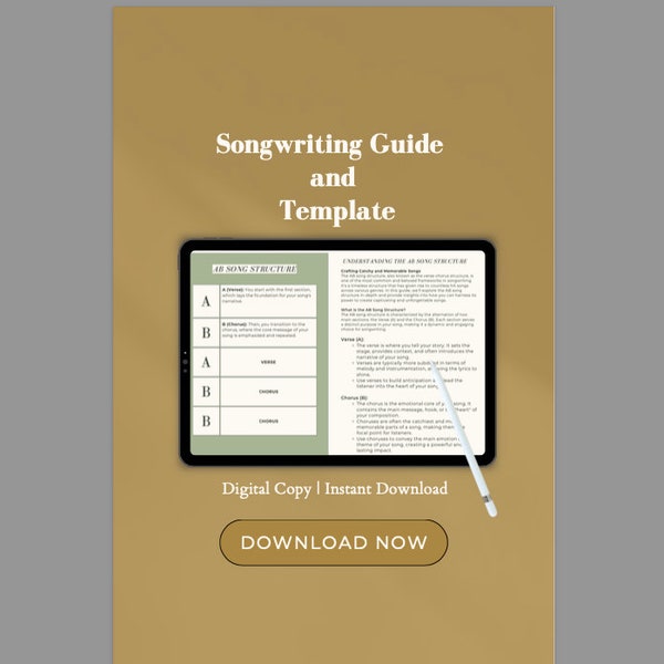 Songwriting Template + Guide - Lyric Writing Tips - Music Composition Workbook - Instant Download