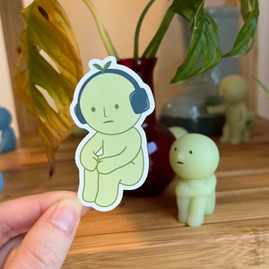 Pegatina para auriculares Smiski Hearing Sprout / Pegatina de vinilo resistente al agua y apta para lavavajillas / Smiski sentado en la esquina, música Smiski